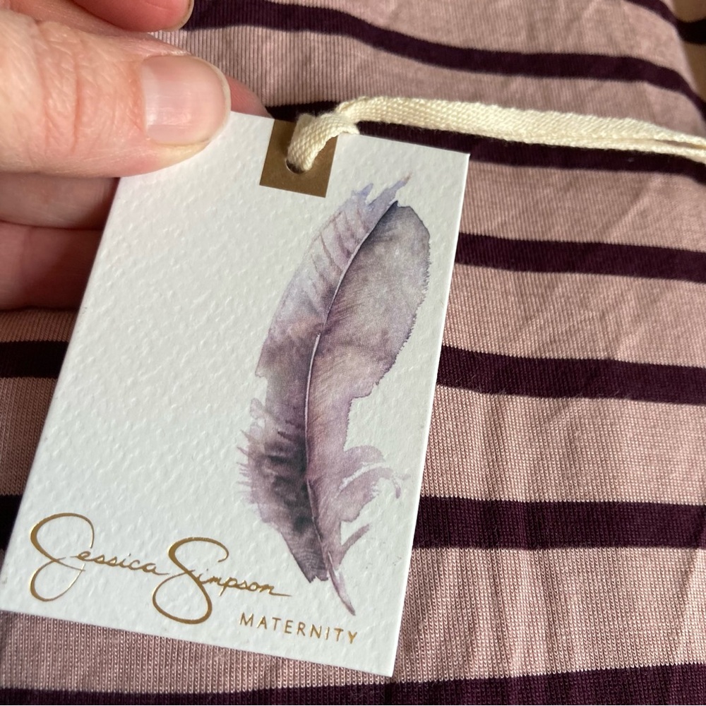 5/$15 NWT Jessica Simpson Pink & Maroon Striped Maternity Tunic Top XL - Picture 3 of 7